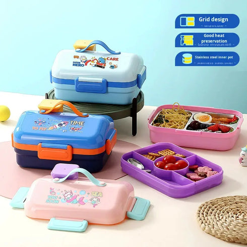 Kids Cute House-Shaped Bento Lunch Box – 3-Compartment Insulated Food-Grade Leakproof Tiffin Container with Handle for School, Picnics & Travel