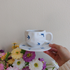 Japanese Style Ceramic Coffee Mug with Saucer – 300ml Handmade Bird Pattern Tea Cup Set