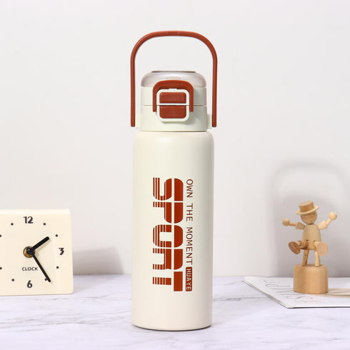 Insulated Sports Water Bottle - 600ml Vacuum Sealed Stainless Steel Thermal Flask with Handle, Leak-Proof Gym Reusable Water Bottle