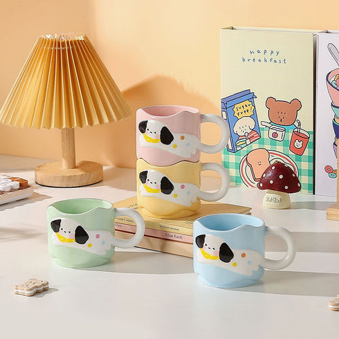 Kawaii Spotted Dog Ceramic Mug – Aesthetic Korean Style Stackable Coffee Cup