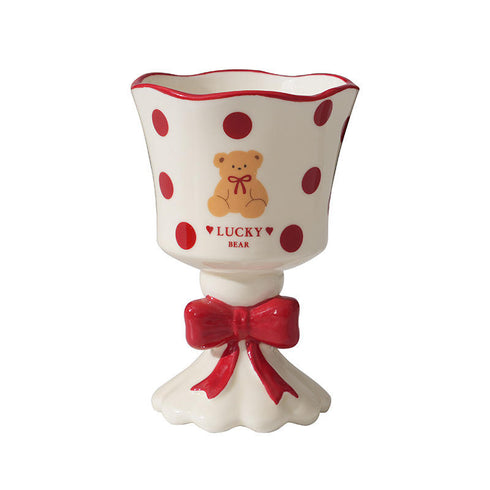 Lucky Bear Bow Goblet – Ceramic Dessert & Coffee Cup