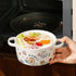 Kawaii Ceramic Cat Ramen Serving Bowl with Glass Lid & Double Handles