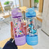 600ml Cute Cartoon Kids Water Bottle with Straw, Strap & Keychain – Leakproof Toddler School Sippy Cup