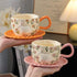 3D Embossed Rabbit & Floral Ceramic Coffee Mug with Scalloped Saucer Set