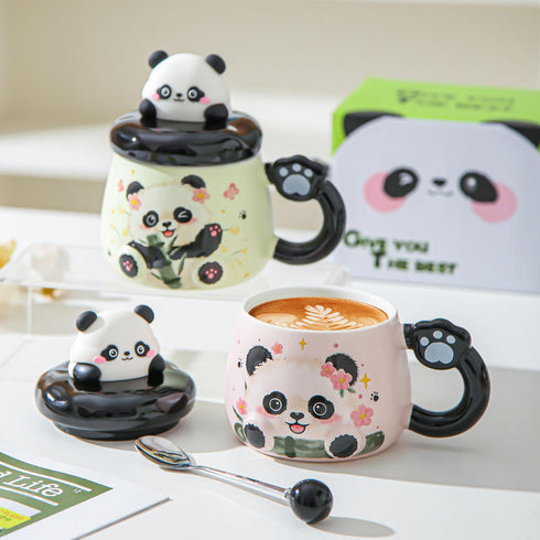 Cute 3D Panda Ceramic Coffee Mug with 3D Lid ( No Spoon)