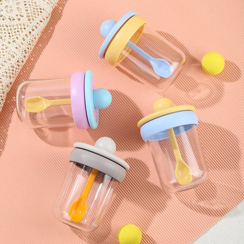 Portable Overnight Oats Jars with Spoon & Handle – 500ml Leakproof Glass Yogurt Parfait Cups
