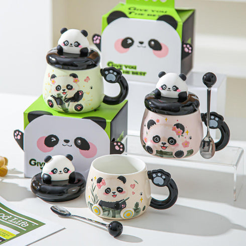 Cute 3D Panda Ceramic Coffee Mug with 3D Lid ( No Spoon)