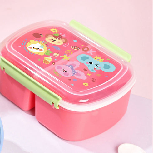 Cute Cartoon Bento Lunch Box with Matching Water Bottle Set | Leak-Proof Kids School Tiffin Box with Spoon