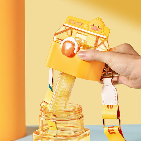 950ml Kawaii Square Water Bottle with Dual Compartments & Fruit Infuser for Kids