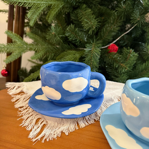 Blue Sky & White Cloud Coffee Mug with Saucer