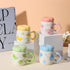 Cute Flower Print Ceramic Mug with Flower-Shaped Lid and Handle | Kawaii Coffee & Tea Cup