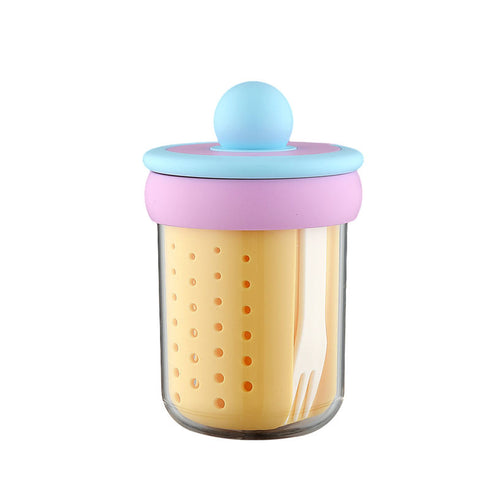 Portable Overnight Oats Container with Fork - 500ml Dual-Layer Salad and Fruit Jar with Leak-Proof Lid for Meal Prep & Travel