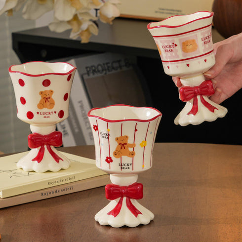 Lucky Bear Bow Goblet – Ceramic Dessert & Coffee Cup