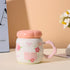 Cute Flower Print Ceramic Mug with Flower-Shaped Lid and Handle | Kawaii Coffee & Tea Cup