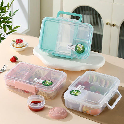 Portable Kids Bento Box Lunch Box with Top Handle – 100% BPA-Free Leakproof School Lunch Container with Matching Sauce Cup