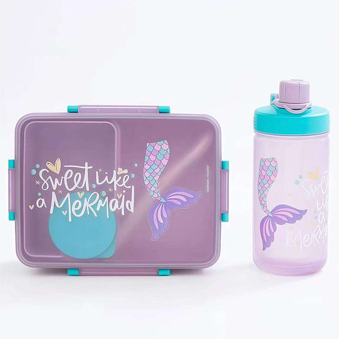 Kids Bento Lunch Box with Matching Water Bottle Set – 2-Compartment Leak-Proof School Tiffin with Spoon & Fork (Shark, Mermaid, Unicorn, T-Rex Designs)