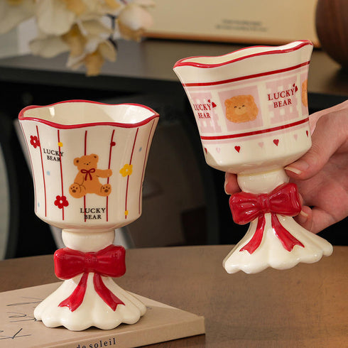 Lucky Bear Bow Goblet – Ceramic Dessert & Coffee Cup