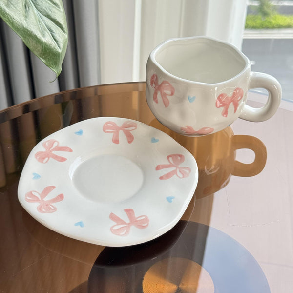 Cute Pink Bow Coffee Cup with Matching Saucer