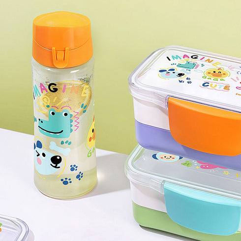 Cute Cartoon Kids Lunch Box with Water Bottle Set – BPA-Free Modular Bento Food Container