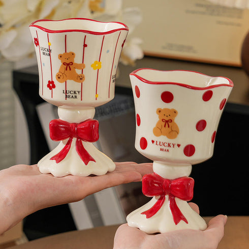 Lucky Bear Bow Goblet – Ceramic Dessert & Coffee Cup