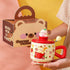 Fruit Paradise Kawaii Cat Ceramic Mug with Lid & Spoon