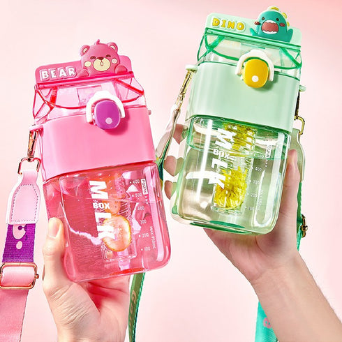 950ml Kawaii Square Water Bottle with Dual Compartments & Fruit Infuser for Kids