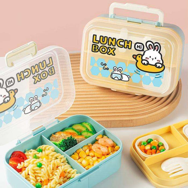 Homeatic Kids Bento Lunch Box with Handle | 3-Compartment Microwave-Safe Plastic Meal Container for School & Picnic