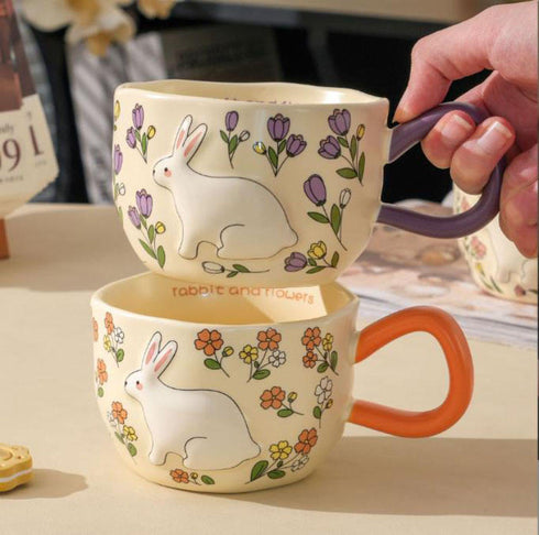 3D Embossed Rabbit Ceramic Coffee Mug