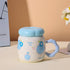 Cute Flower Print Ceramic Mug with Flower-Shaped Lid and Handle | Kawaii Coffee & Tea Cup