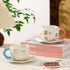 Cherry Spiral Handle Ceramic Mug and Saucer Set