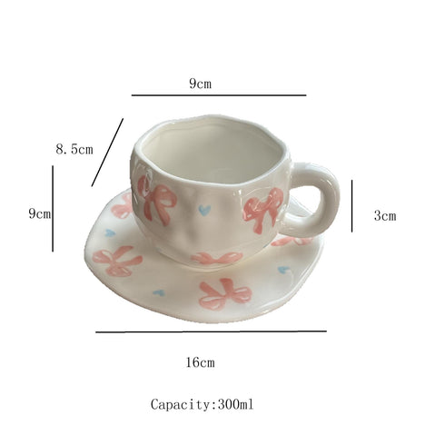 Cute Pink Bow Coffee Cup with Matching Saucer