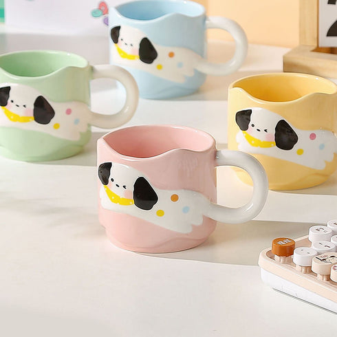 Kawaii Spotted Dog Ceramic Mug – Aesthetic Korean Style Stackable Coffee Cup