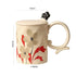 3D Relief Tulip Ceramic Mug Set with Lid and Floral Spoon – Vintage Handmade Coffee Cup