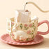 3D Embossed Rabbit & Floral Ceramic Coffee Mug with Scalloped Saucer Set