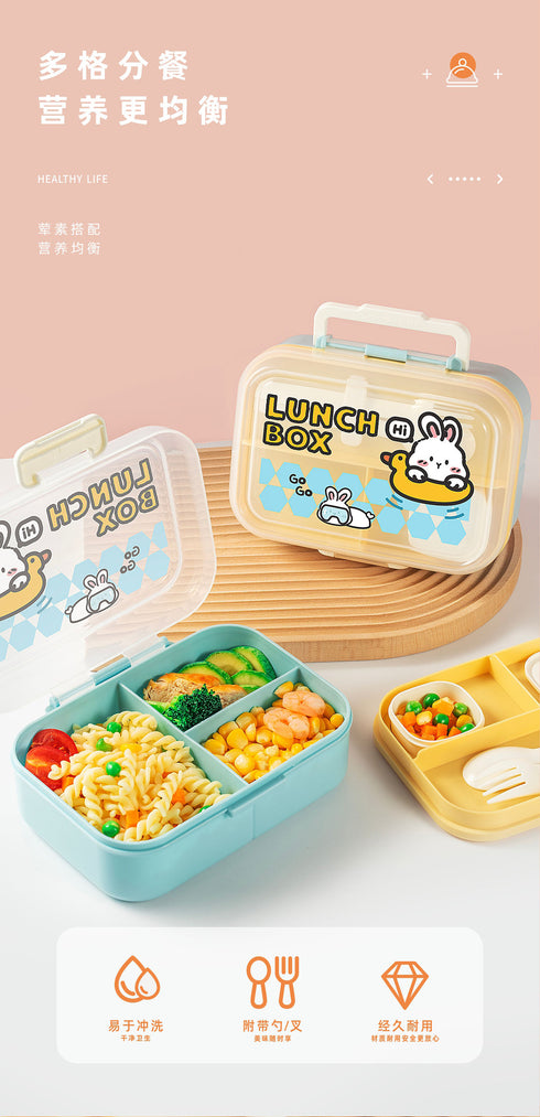 Homeatic Kids Bento Lunch Box with Handle | 3-Compartment Microwave-Safe Plastic Meal Container for School & Picnic