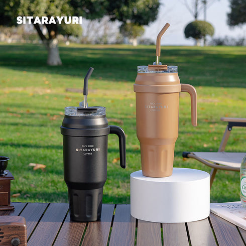 SITARAYURI 1.4liter Insulated Stainless Steel Tumbler with Handle & Straw – Leak-Proof Travel Mug for Hot & Cold Drinks