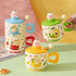 Fruit Paradise Kawaii Cat Ceramic Mug with Lid & Spoon
