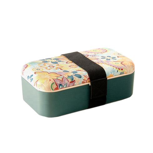 Japanese Bento Box – 2-Tier Stackable Lunch Box with Adjustable Divider, Elastic Strap & Airtight Floral Lid | Leakproof, Microwave Safe Eco-Friendly Food Container (1200ml)