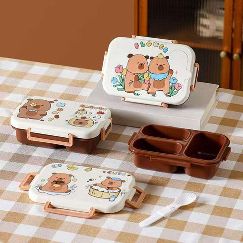 Kawaii Bento Box | Leak-Proof 2-Grid Portable Kids Lunch Box with Snap-On Lid