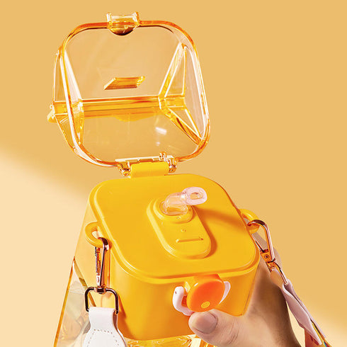 950ml Kawaii Square Water Bottle with Dual Compartments & Fruit Infuser for Kids