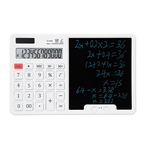 2-in-1 Calculator with LCD Writing Tablet | 12-Digit Portable Desktop Calculator with Stylus Pen & One-Click Erase
