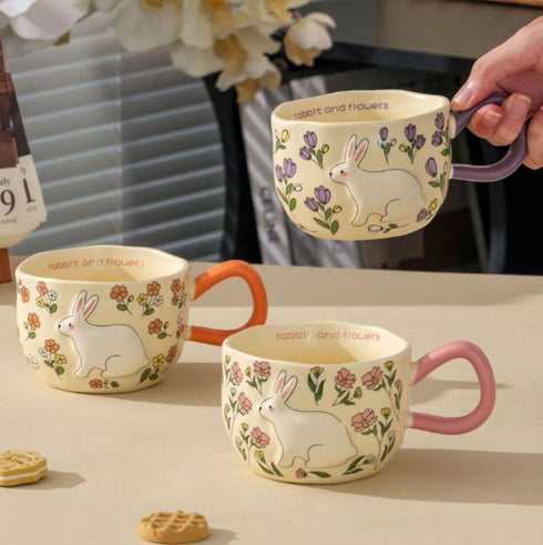 3D Embossed Rabbit Ceramic Coffee Mug