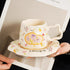 Aesthetic Floral Ceramic Mug & Saucer Set with Gold Spoon