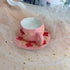 Hand-Painted Irregular Flower Ceramic Coffee Mug and Saucer Set – Pink Floral Aesthetic Tea Cup