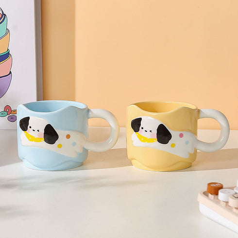 Kawaii Spotted Dog Ceramic Mug – Aesthetic Korean Style Stackable Coffee Cup
