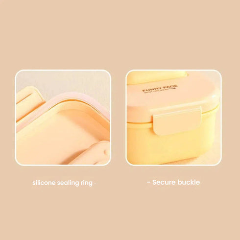 Cute Animal Bento Lunch Box with Sauce Compartment (1100ml) – Leakproof 2-Compartment Kids Food Container with Spoon