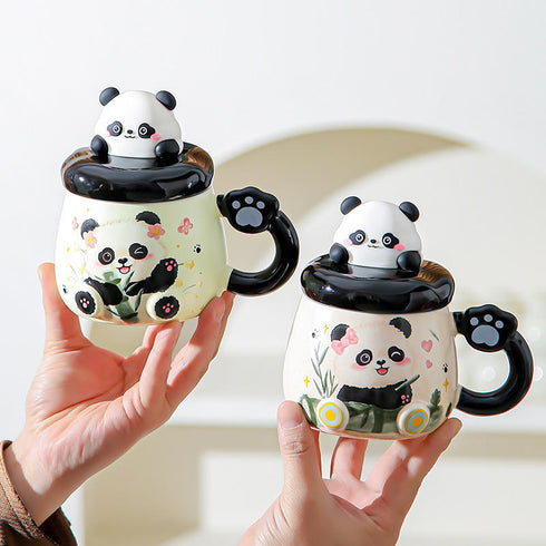 Cute 3D Panda Ceramic Coffee Mug with 3D Lid ( No Spoon)