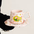 Aesthetic Floral Ceramic Mug & Saucer Set with Gold Spoon