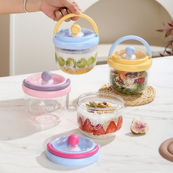 600ml Portable Breakfast & Salad Container with Lid and Spoon – Leak-Proof Yogurt & Overnight Oats Cup