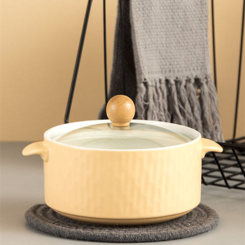 Nordic Pastel Ceramic Soup Bowl with Glass Lid